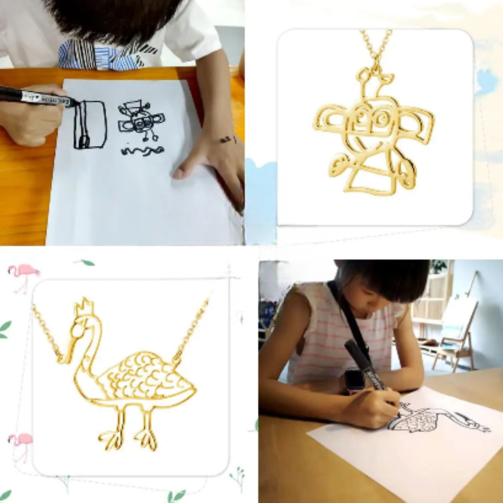 Custom Children’s Drawing Necklace , Personalized Kid Artwork Jewelry in Stainless Steel