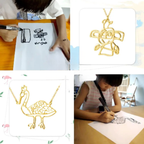 Custom Children’s Drawing Necklace , Personalized Kid Artwork Jewelry in Stainless Steel