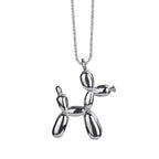 18K gold plated stainless steel balloon dog pendant necklace with cute animal design on a link chain, unisex jewelry on white background