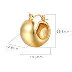 Chunky C-shaped gold plated stainless steel hoop earrings for women, high polish finish, 19 × 15 mm size.