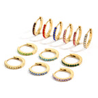 14K Gold Plated Birthstone Hoop Earrings , Stainless Steel CZ Stone Circle Hoops
