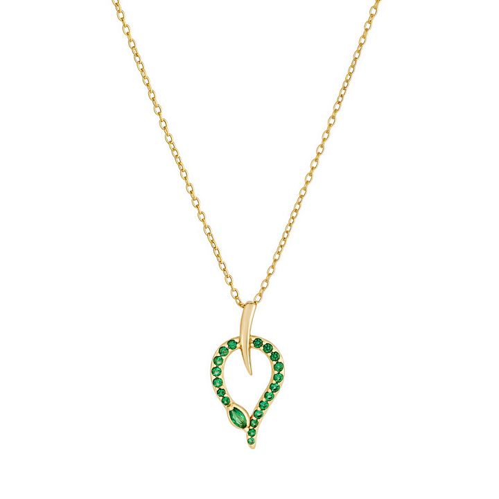 Gold plated S925 sterling silver snake pendant necklace with green stones on a delicate chain, elegant jewelry for women.