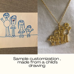 Custom Children’s Drawing Necklace , Personalized Kid Artwork Jewelry in Stainless Steel