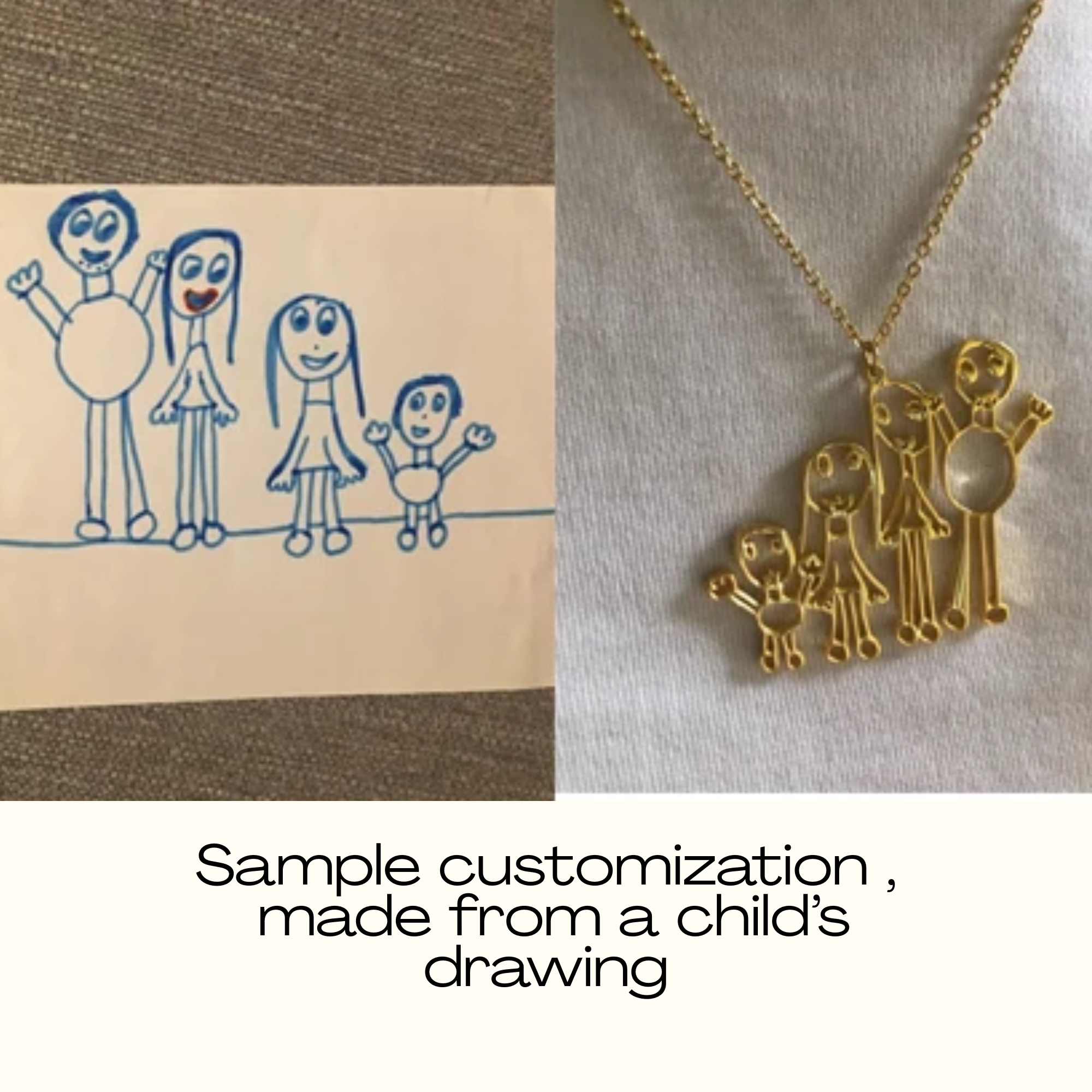 Custom Children’s Drawing Necklace , Personalized Kid Artwork Jewelry in Stainless Steel