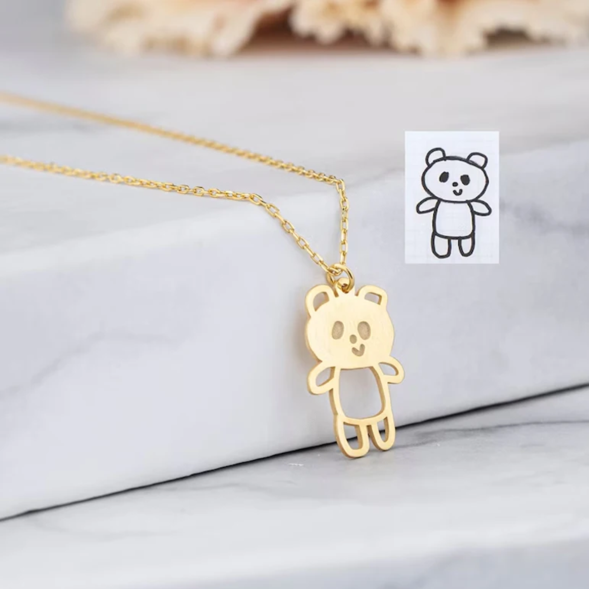 Custom children’s drawing necklace made from kid artwork, personalized stainless steel jewelry