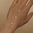 Gold plated 925 sterling silver hand chain bracelet with zirconia accents, adjustable finger bracelet design