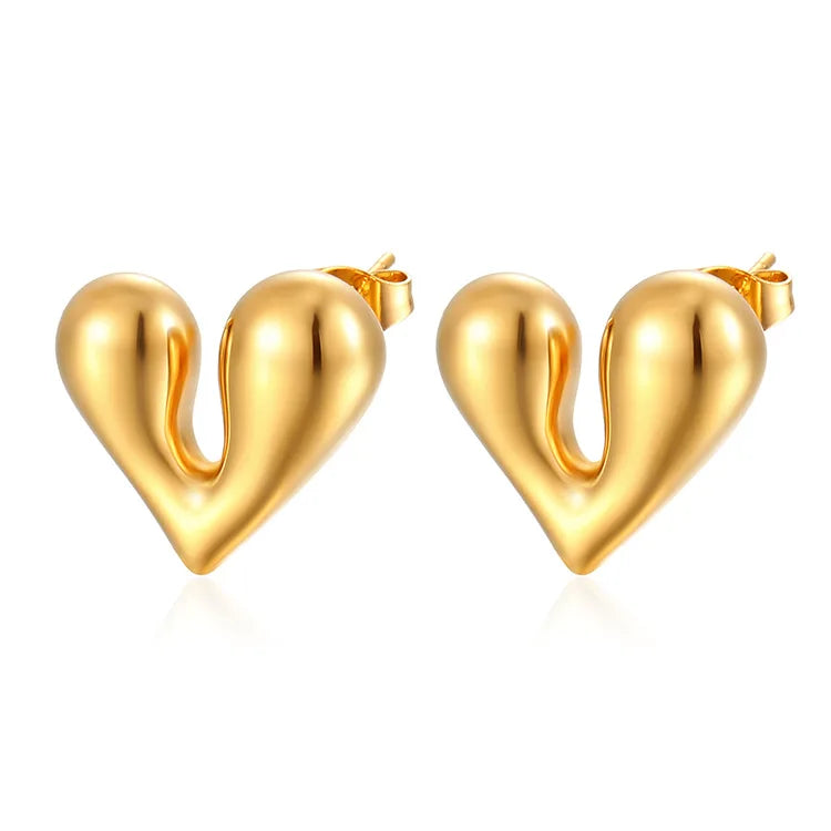 Classic Heart Drop Earrings , 18K Gold Plated Stainless Steel