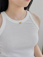 18K gold plated stainless steel geometric hollow pendant necklace with bead chain, adjustable unisex jewelry on white background