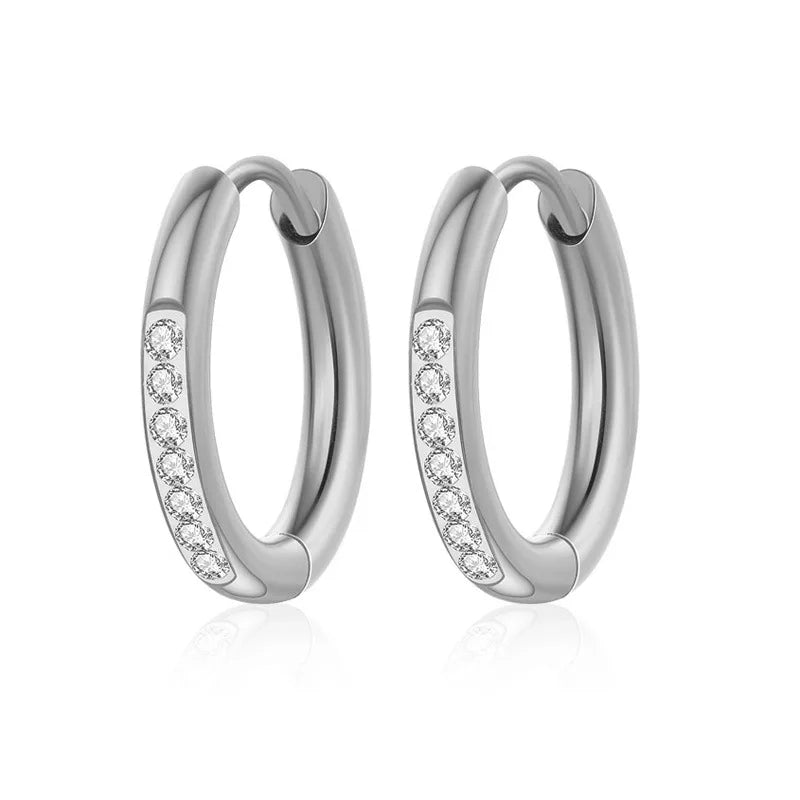 Stainless Steel Gold PVD Plated Zircon Hoop Earrings • Titanium Steel Geometric Round Earrings