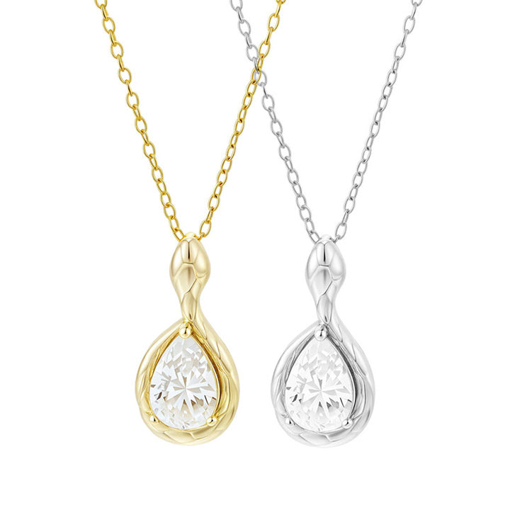 snake pendant necklace, sterling silver necklace, pear cut zircon necklace, gold snake necklace, silver snake jewelry, zircon pendant for women, minimalist pendant necklace, trendy jewelry 2025, elegant gift necklace, unique design necklace