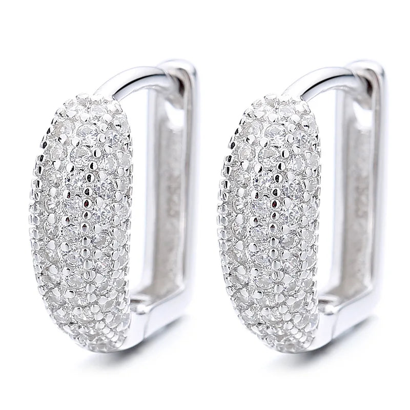 Gold plated 925 sterling silver hoop earrings with full pavé zircon sparkle