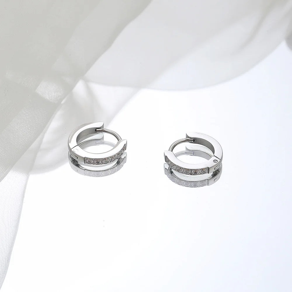 PVD Gold Plated Stainless Steel Geometric Hoop Earrings , CZ Titanium Steel Earrings for Women