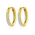 Stainless Steel Gold PVD Plated Zircon Hoop Earrings • Titanium Steel Geometric Round Earrings