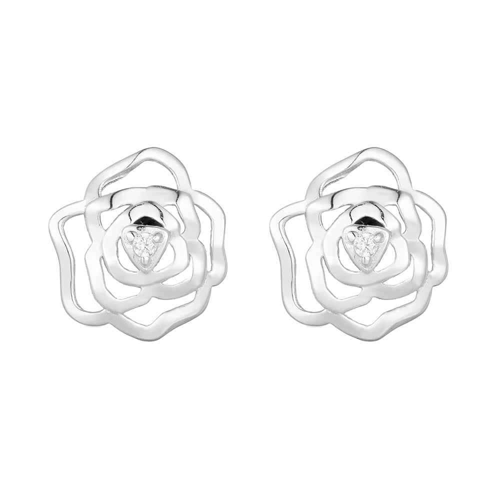 Gold plated 925 sterling silver flower jewelry set with zircon stones including pendant necklace, stud earrings and ring