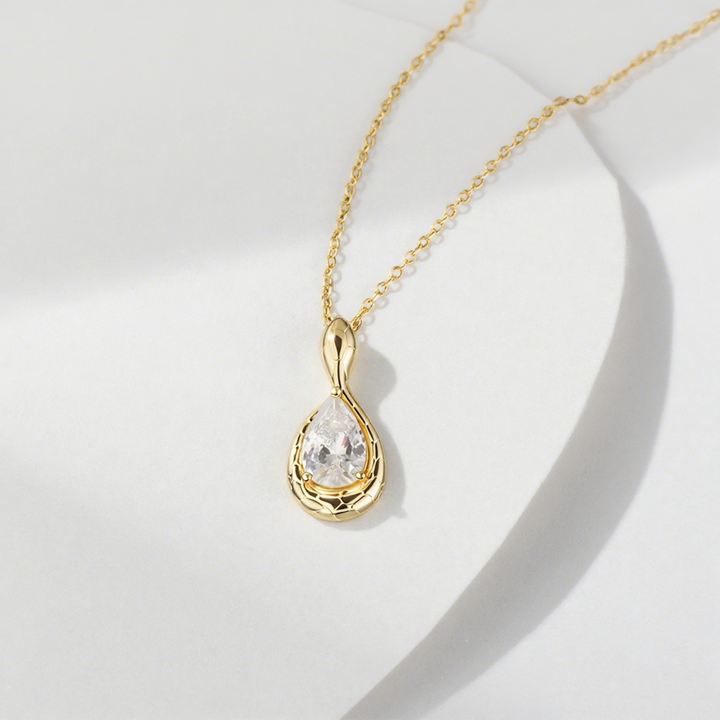 snake pendant necklace, sterling silver necklace, pear cut zircon necklace, gold snake necklace, silver snake jewelry, zircon pendant for women, minimalist pendant necklace, trendy jewelry 2025, elegant gift necklace, unique design necklace