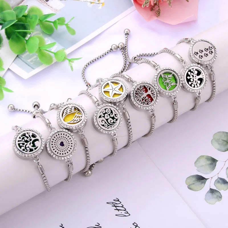 Aromatherapy Diffuser Bracelet, Adjustable Stainless Steel Essential Oil Locket Bangle for Women
