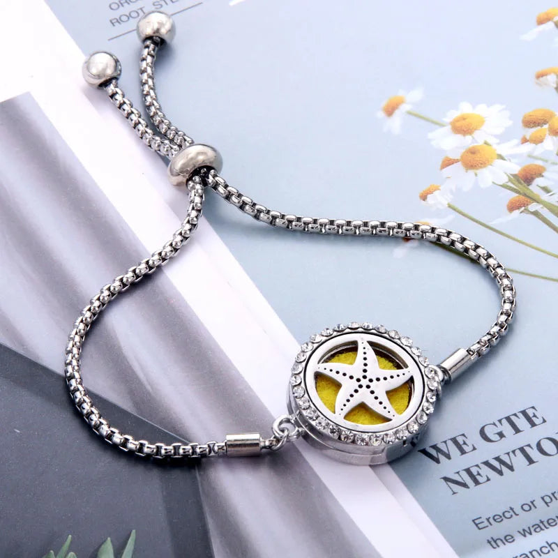 Aromatherapy Diffuser Bracelet, Adjustable Stainless Steel Essential Oil Locket Bangle for Women