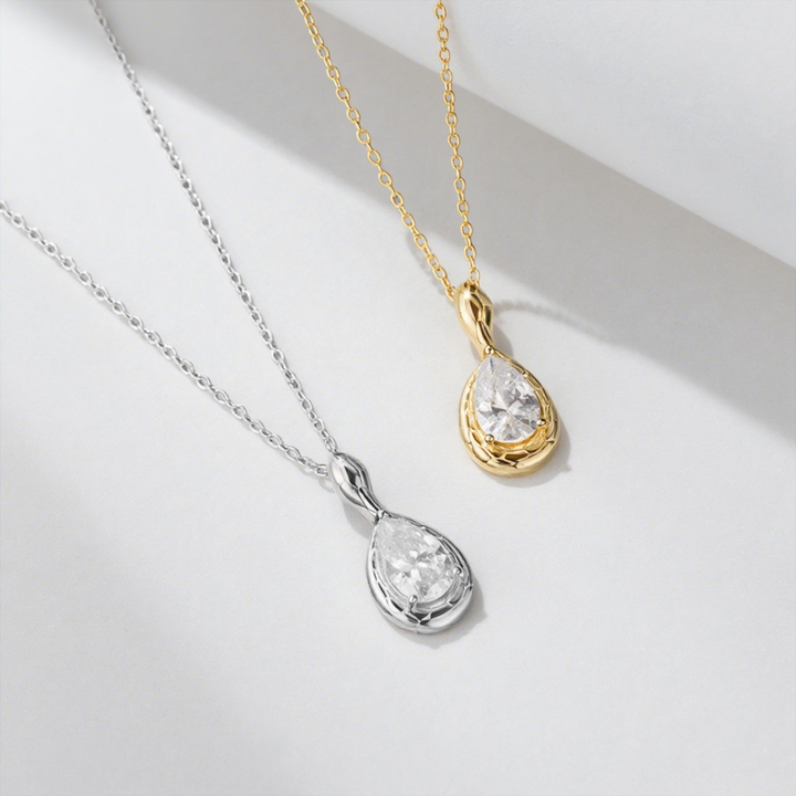 snake pendant necklace, sterling silver necklace, pear cut zircon necklace, gold snake necklace, silver snake jewelry, zircon pendant for women, minimalist pendant necklace, trendy jewelry 2025, elegant gift necklace, unique design necklace