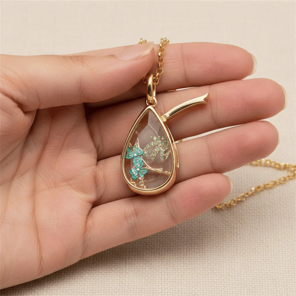 Heart of the ocean stainless steel water drop open pendant necklace for women
