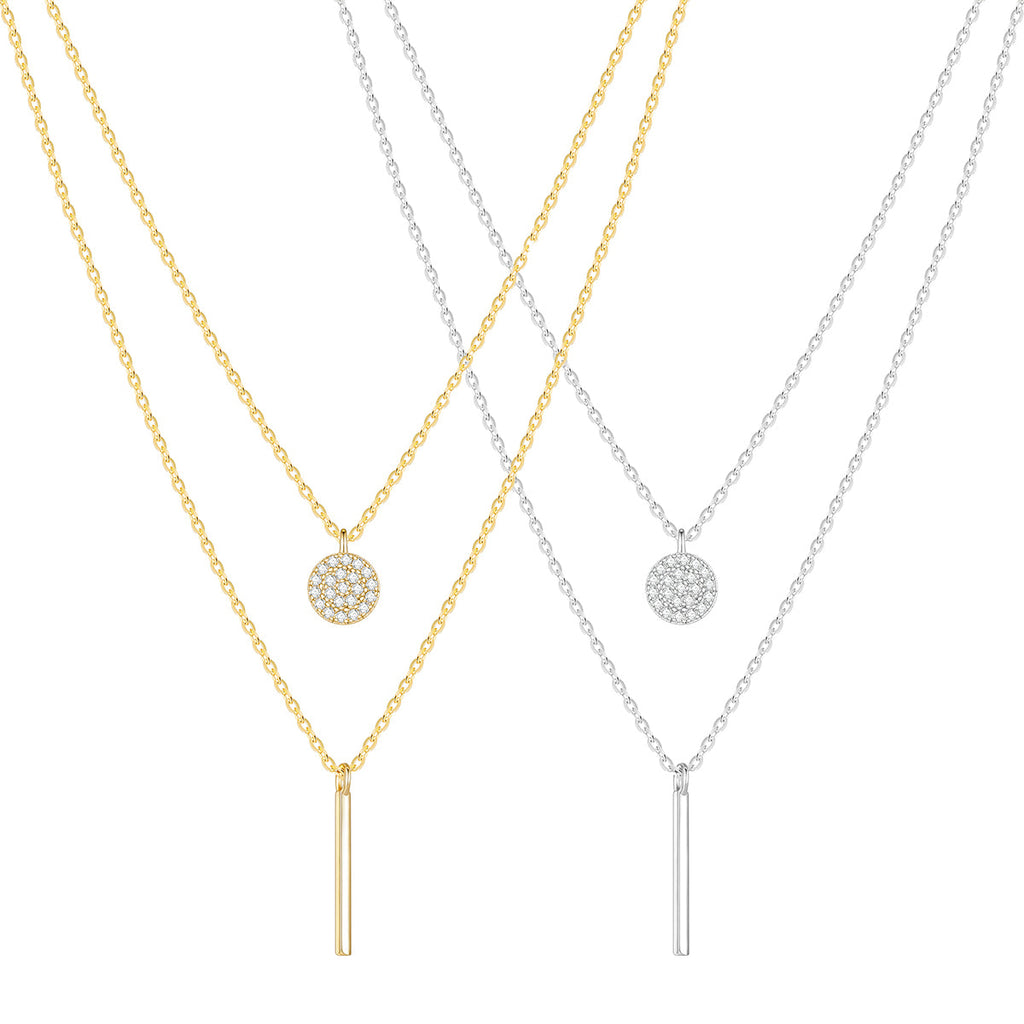 Double-Layer Gold Necklace with Zircon Pendant