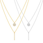 Double-Layer Gold Necklace with Zircon Pendant