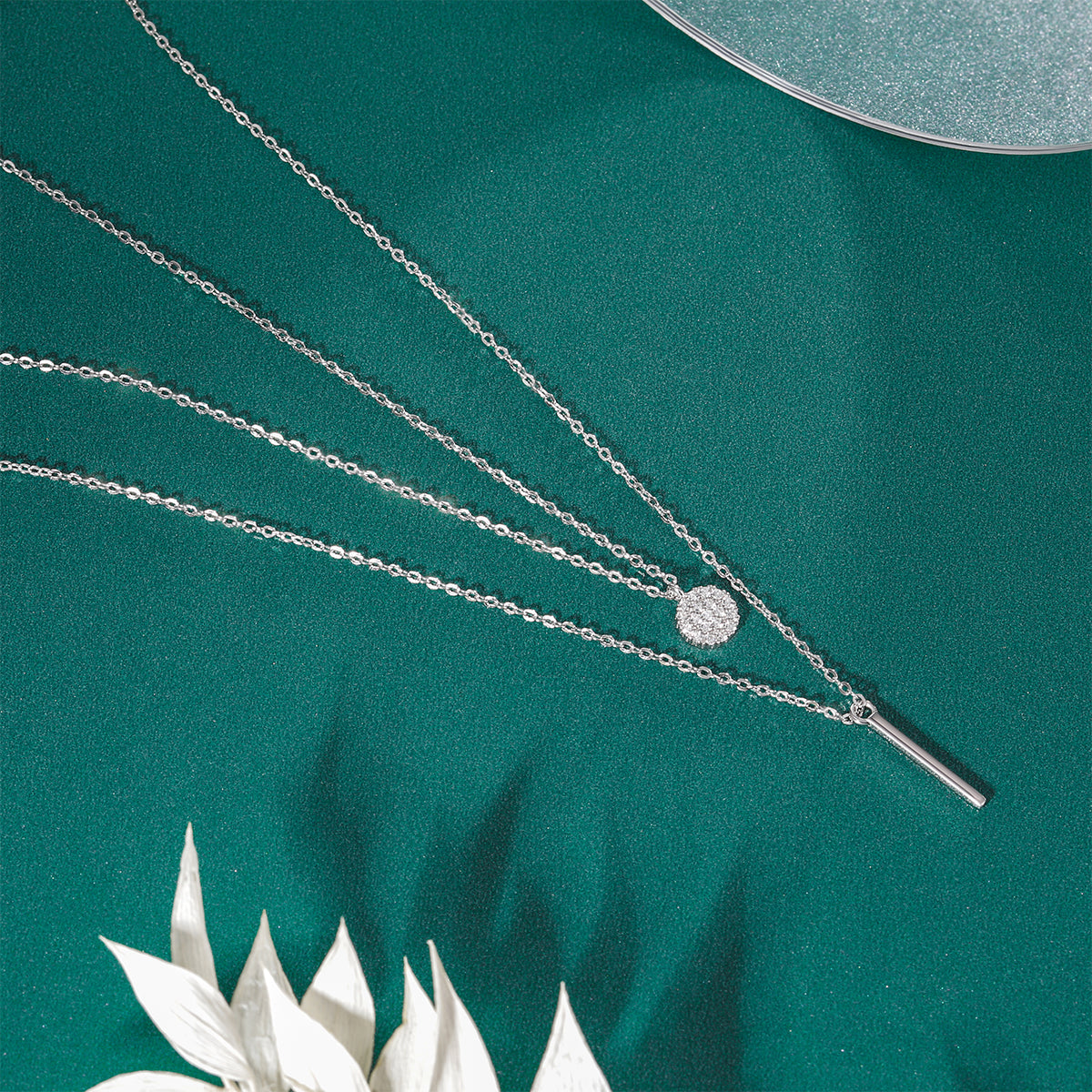 Double-Layer Gold Necklace with Zircon Pendant