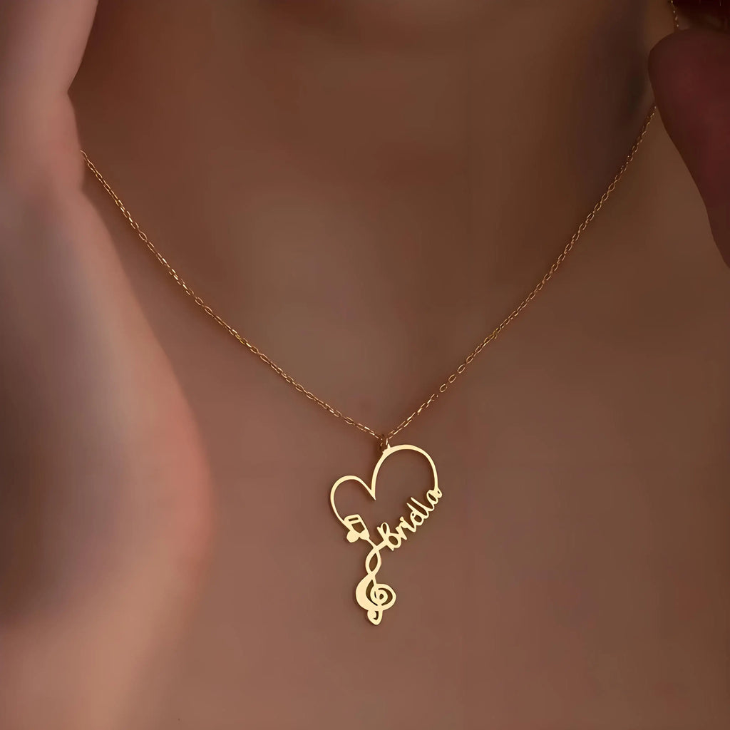 Personalized stainless steel treble clef name necklace with custom name