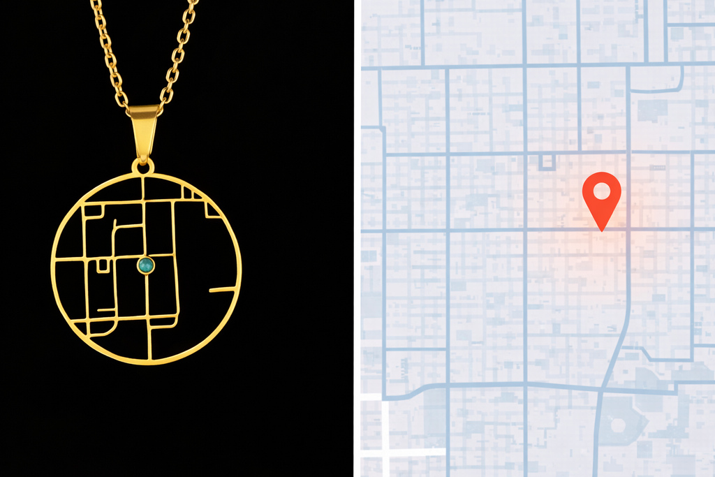 Personalized heart map coordinate necklace with birthstone in stainless steel