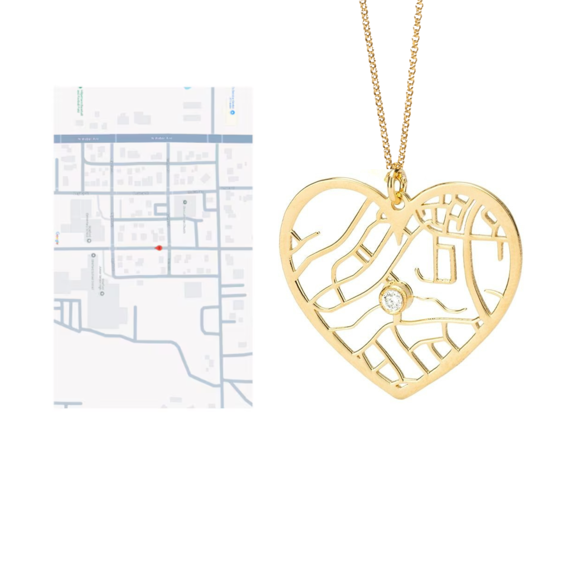 Personalized heart map coordinate necklace with birthstone in stainless steel