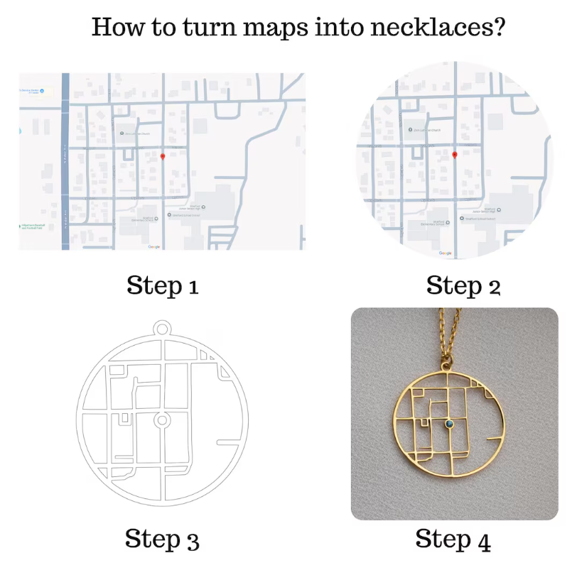 Personalized heart map coordinate necklace with birthstone in stainless steel