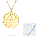 Personalized heart map coordinate necklace with birthstone in stainless steel