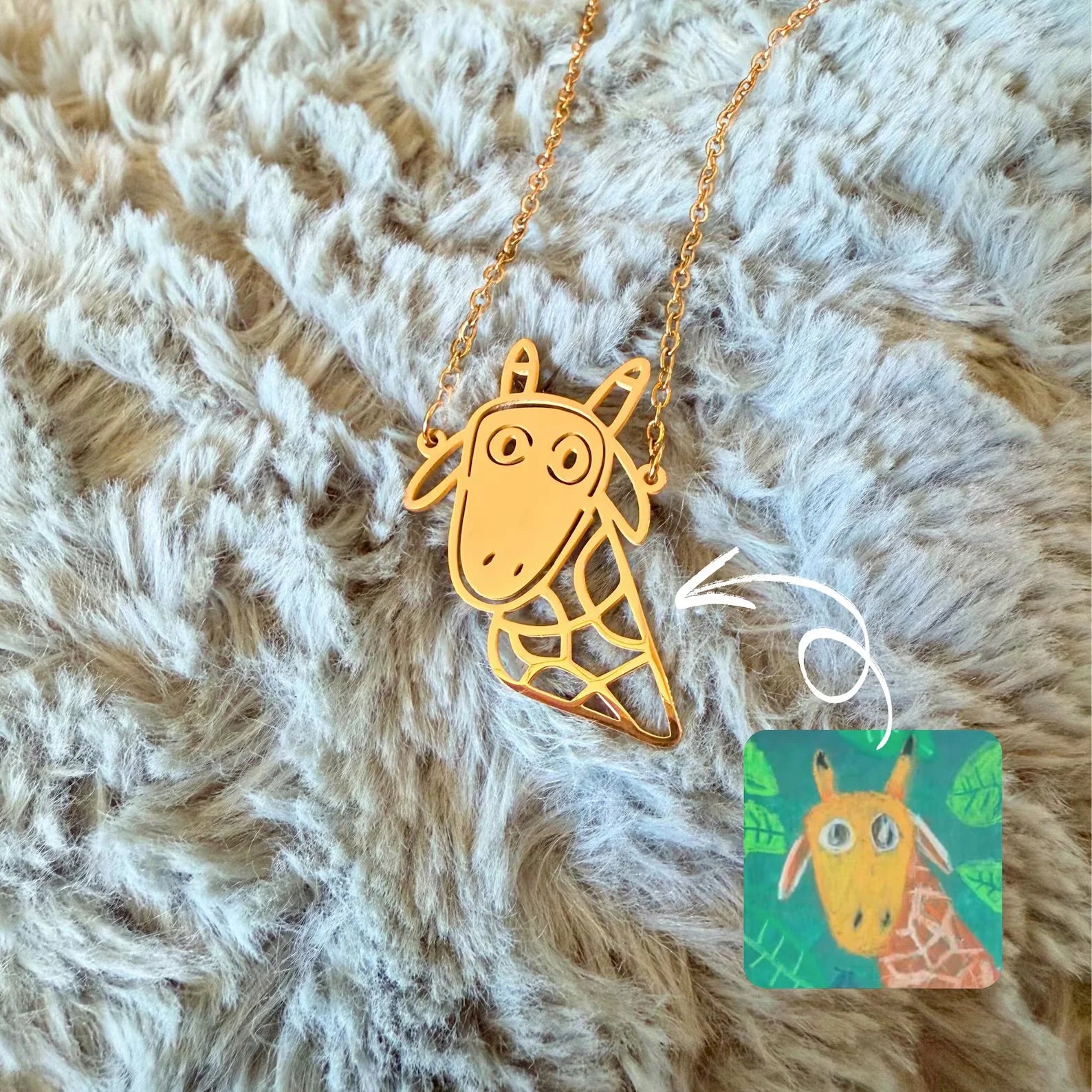 Personalized kids drawing necklace made from child artwork, custom family jewelry in stainless steel