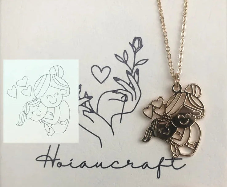 Personalized kids drawing necklace made from children’s artwork in stainless steel