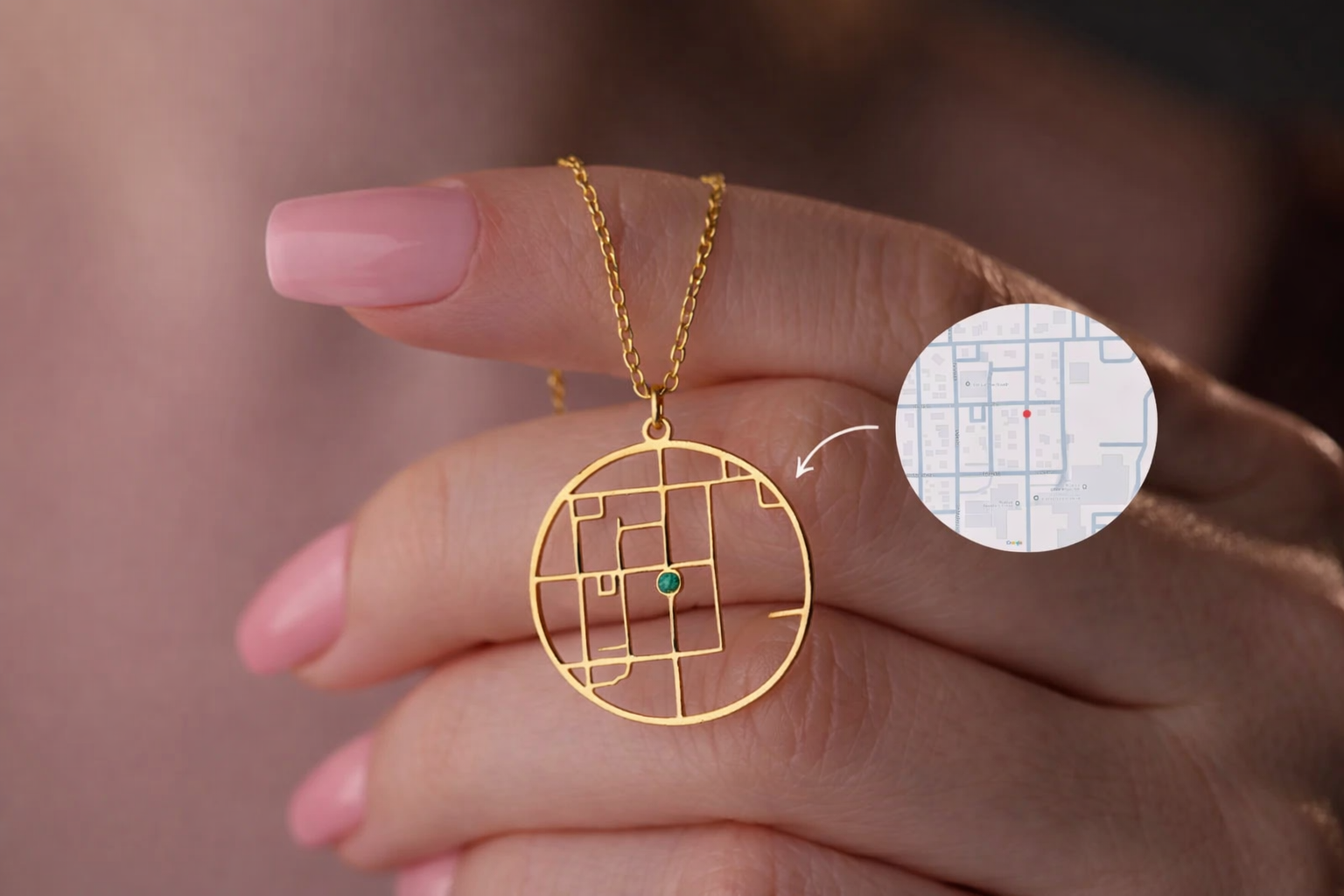 Personalized map coordinates necklace with GPS location pendant in stainless steel