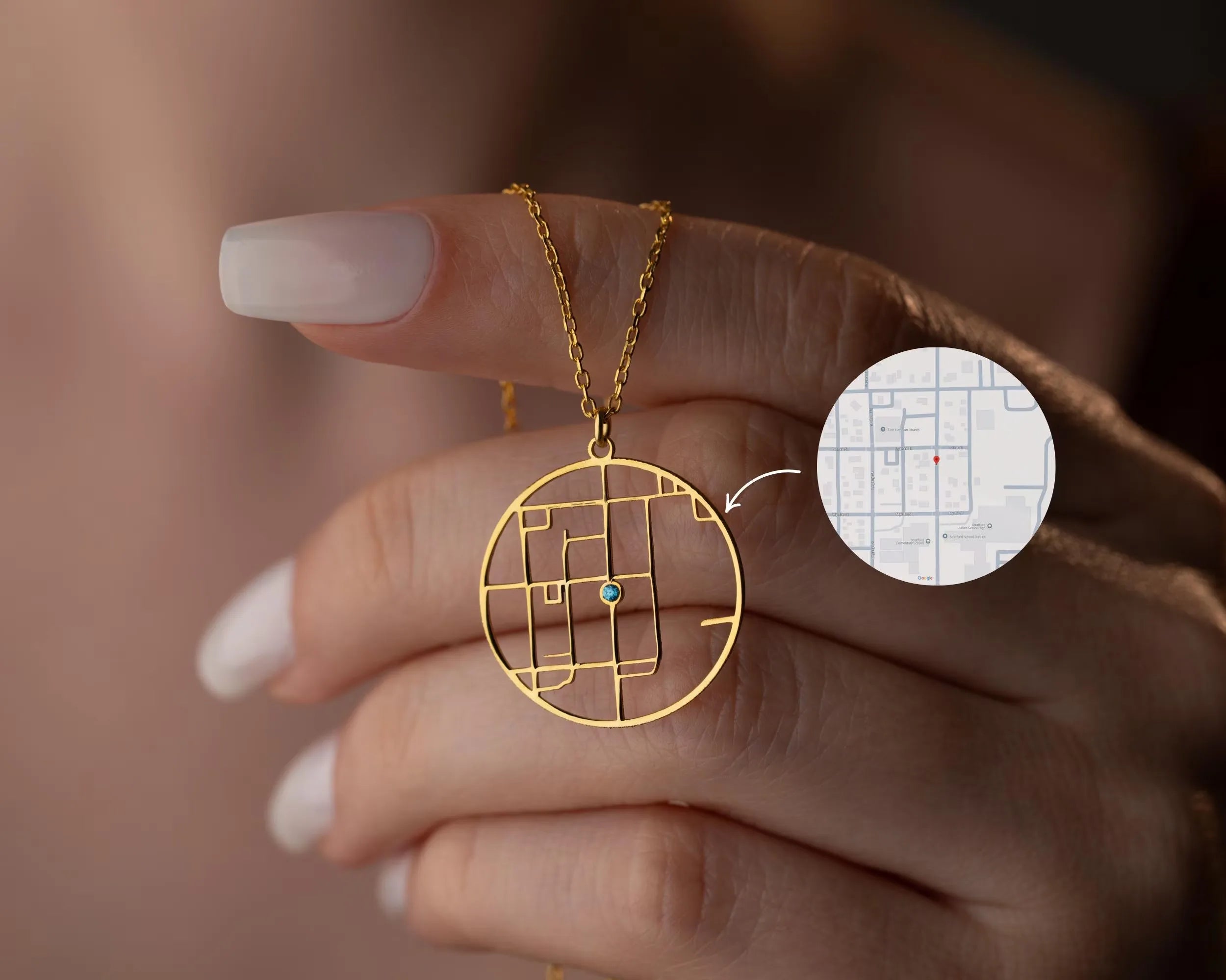 Personalized map coordinates necklace with GPS location pendant in stainless steel