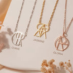 Personalized stainless steel monogram name necklace with custom initial pendant