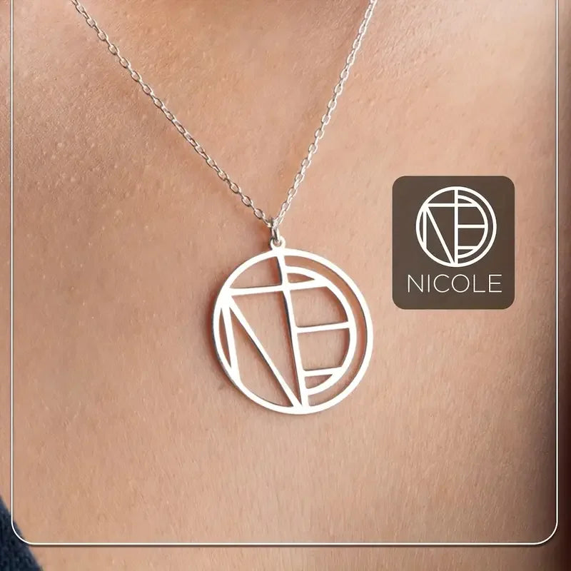 Personalized stainless steel monogram name necklace with custom initial pendant