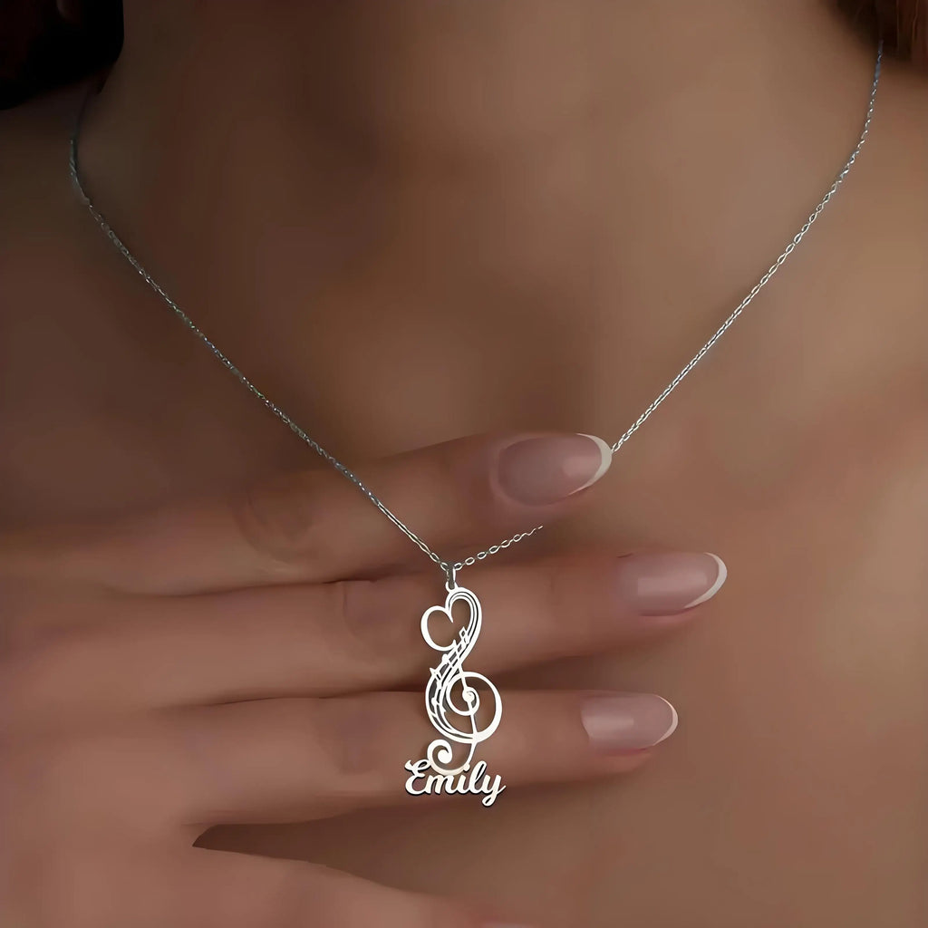 Personalized stainless steel treble clef name necklace with custom name