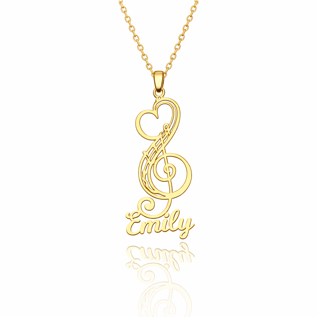 Personalized stainless steel treble clef name necklace with custom name