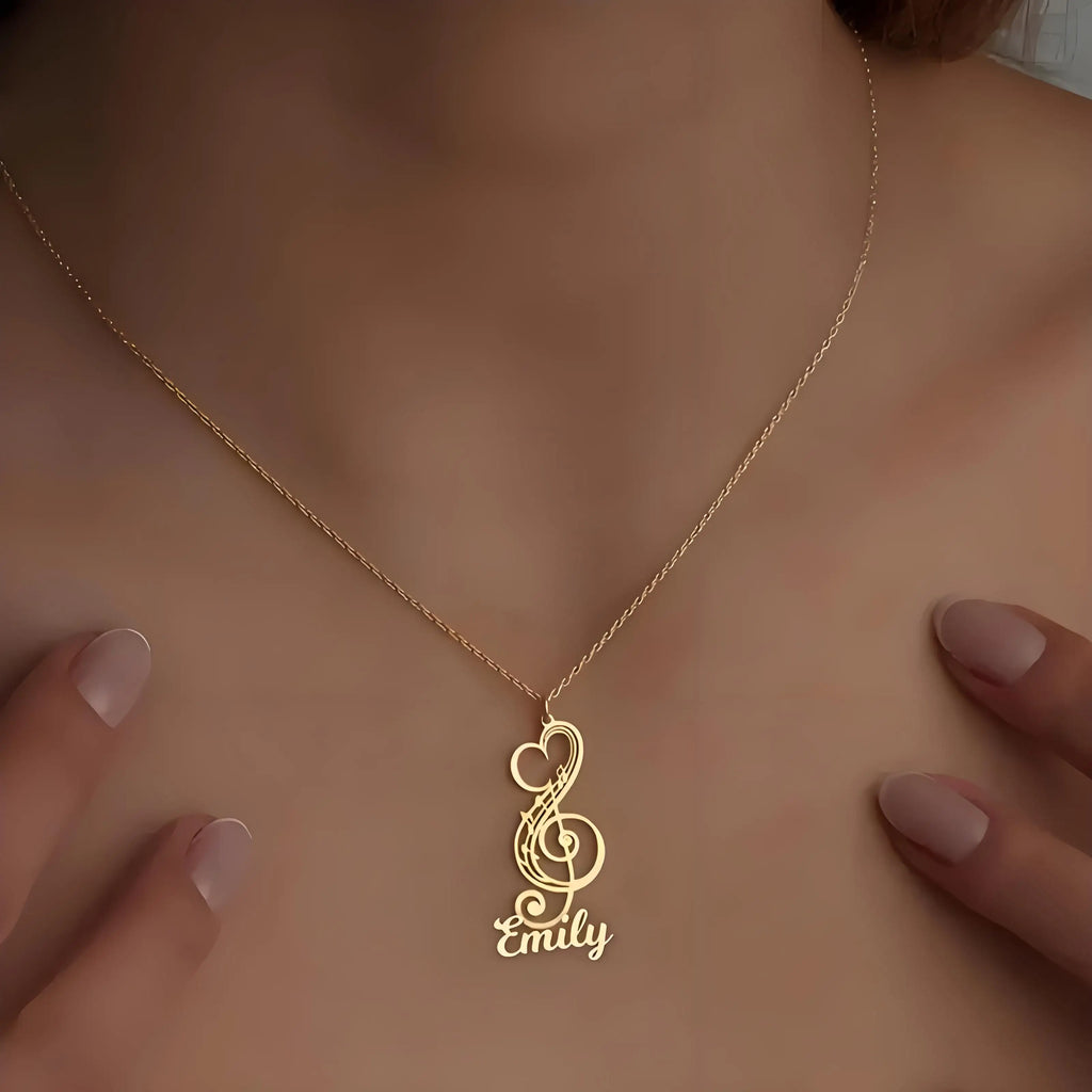 Personalized stainless steel treble clef name necklace with custom name