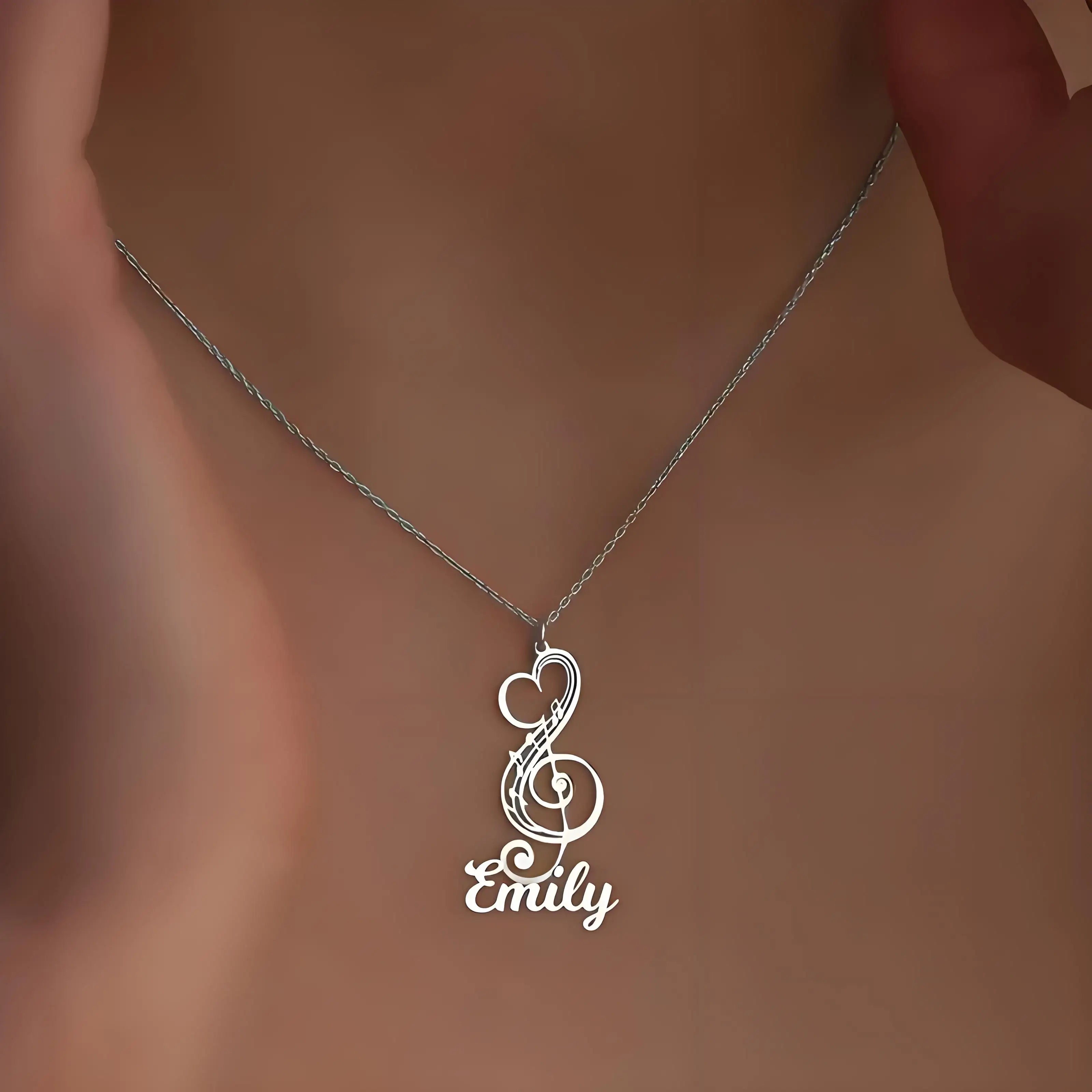 Personalized stainless steel treble clef name necklace with custom name