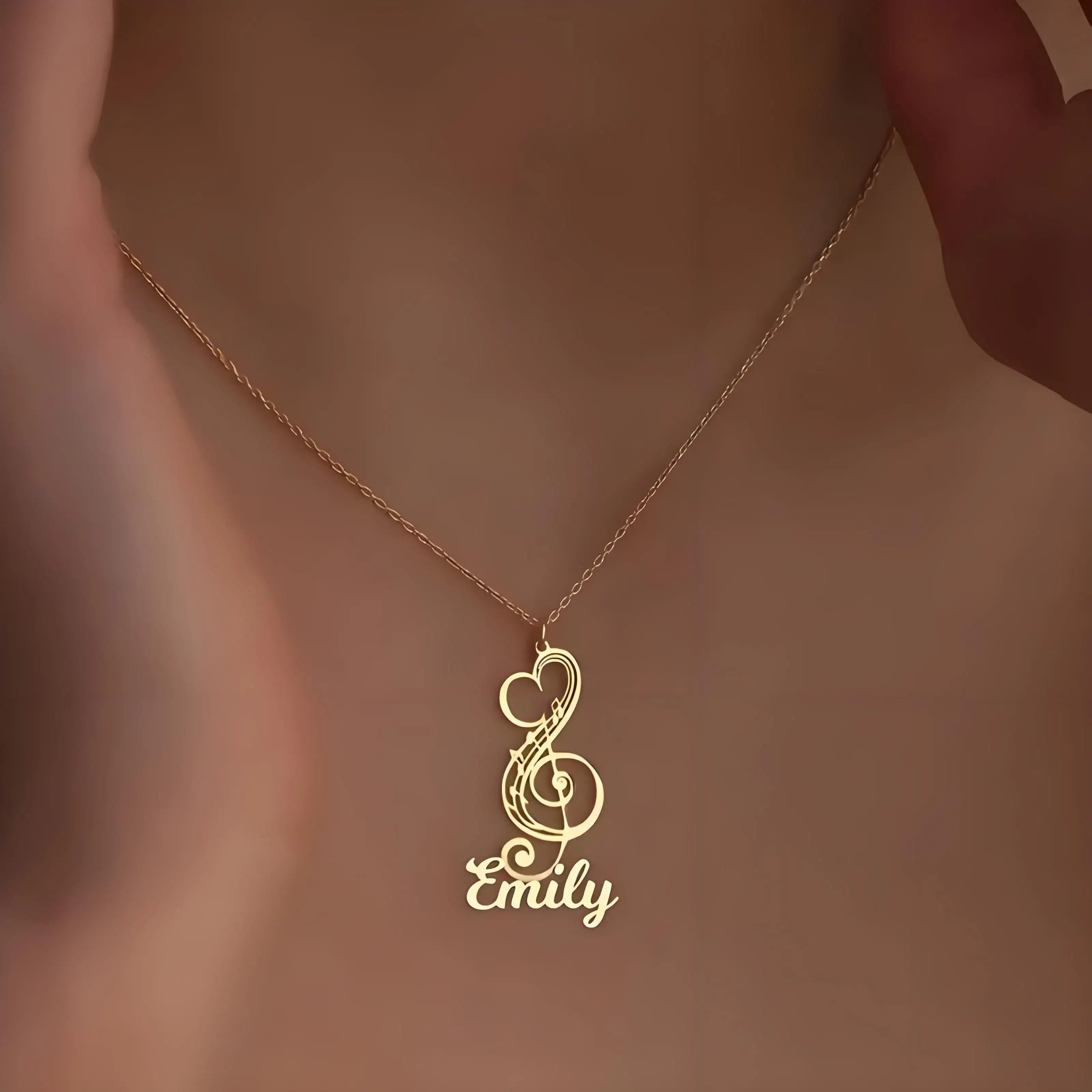 Personalized stainless steel treble clef name necklace with custom name
