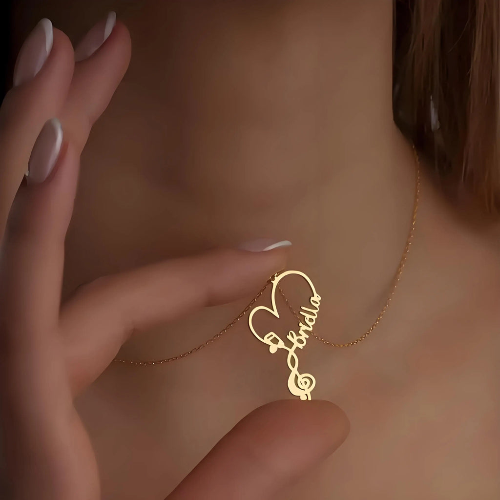 Personalized stainless steel treble clef name necklace with custom name