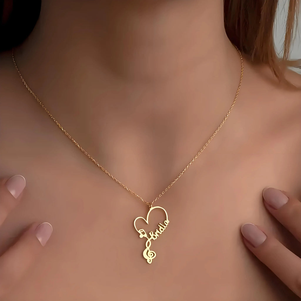 Personalized stainless steel treble clef name necklace with custom name