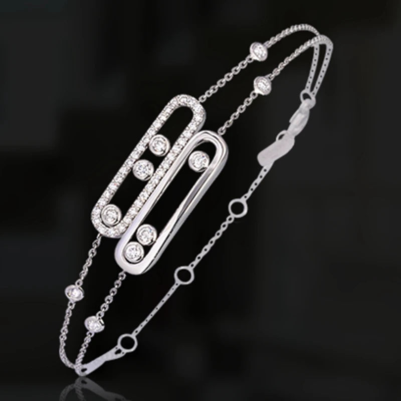 925 sterling silver double move buckle bracelet for women, adjustable chain bracelet in silver finish