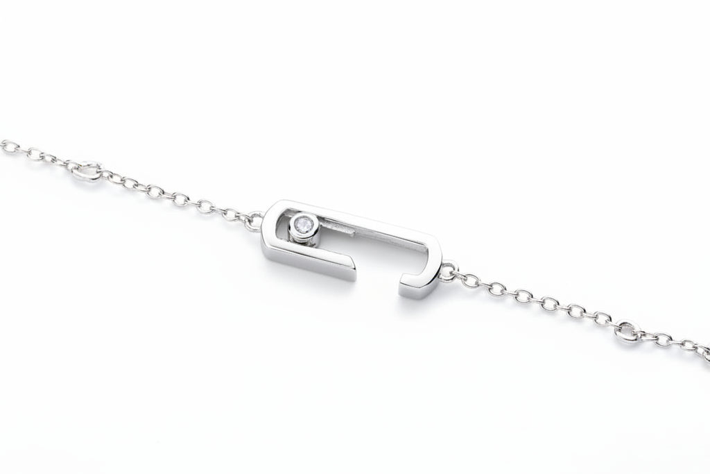 925 sterling silver move style chain bracelet for women, no stone, minimalist chain bracelet, white finish