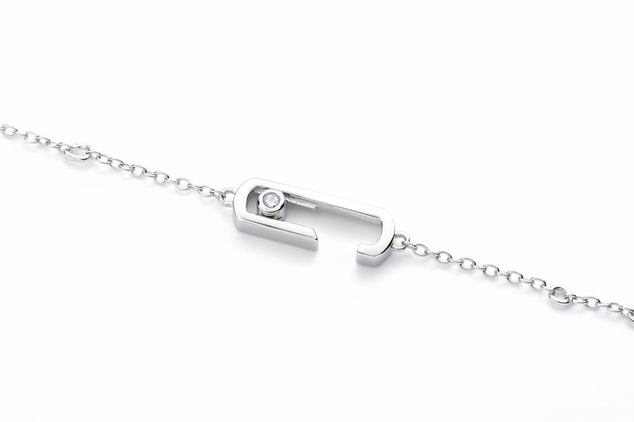 925 sterling silver move style chain bracelet for women, no stone, minimalist chain bracelet, white finish