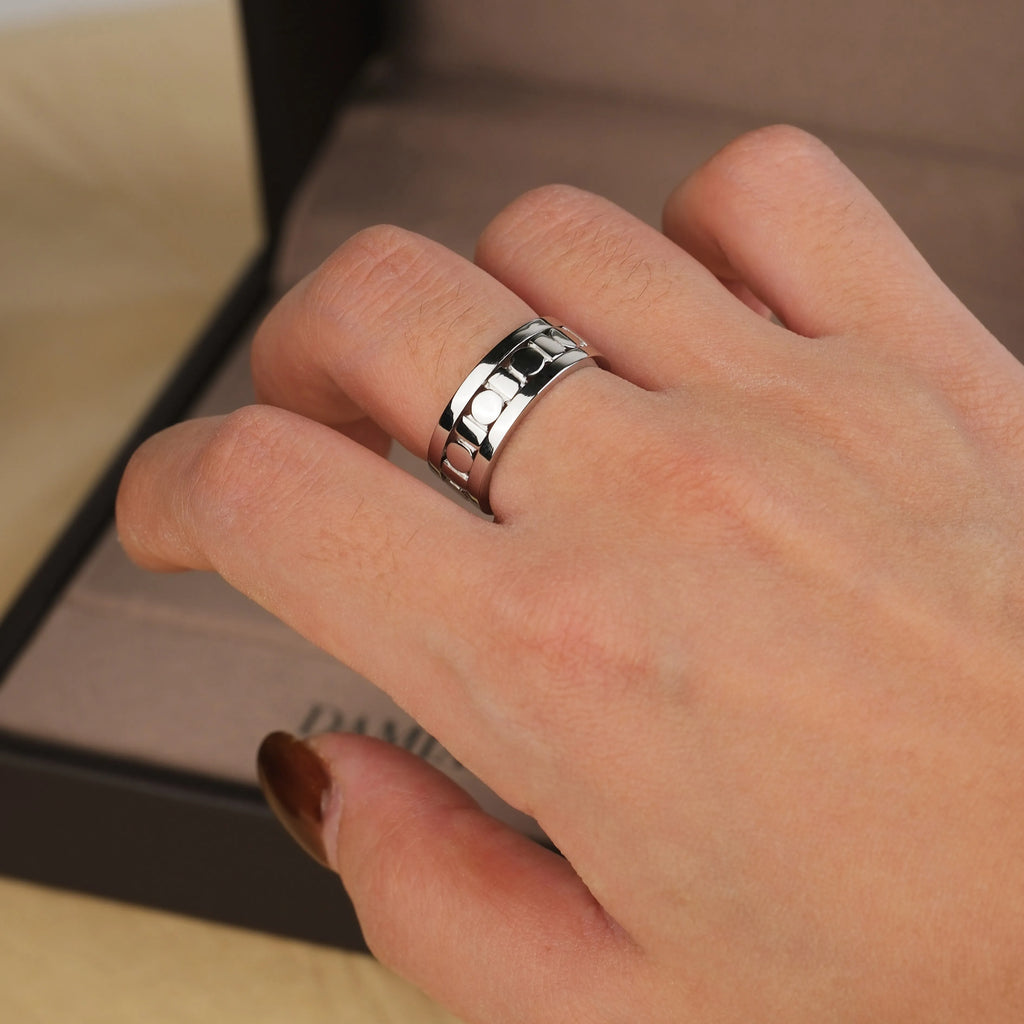 925 sterling silver anxiety spinner ring with rotating circular and rectangle pattern band for men and women
