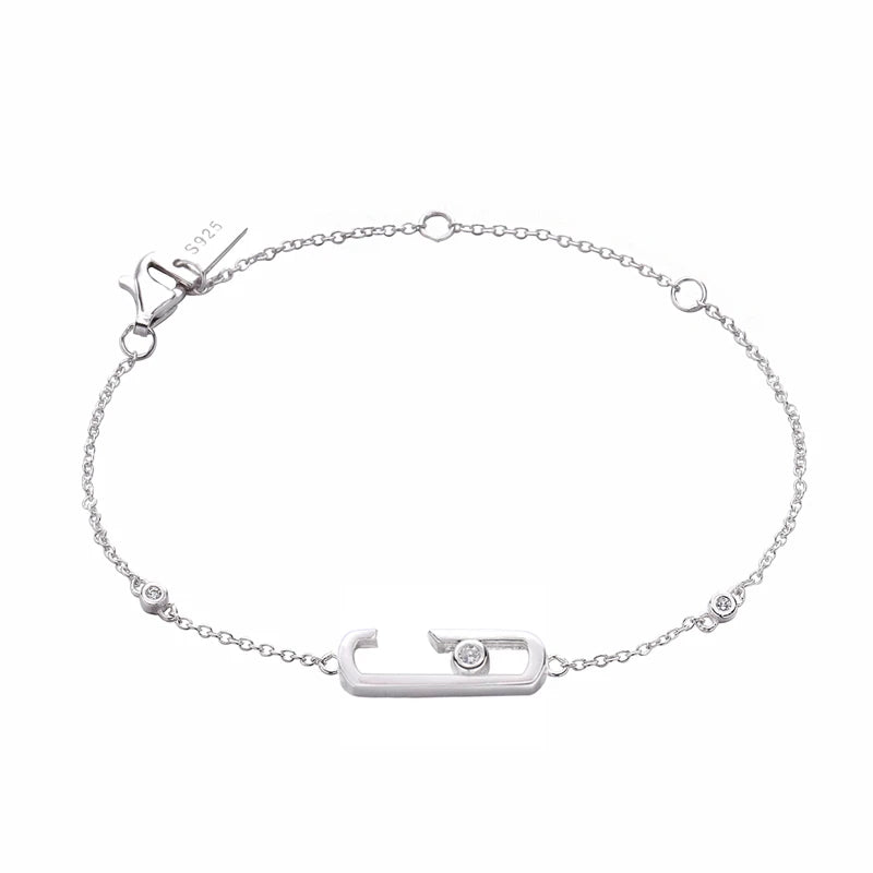 925 sterling silver move style chain bracelet for women, no stone, minimalist chain bracelet, white finish