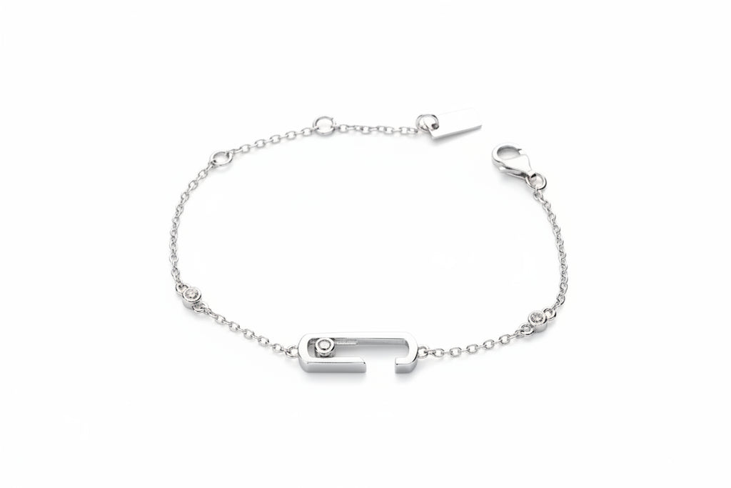 925 sterling silver move style chain bracelet for women, no stone, minimalist chain bracelet, white finish